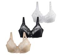 3er Pack - BHS Damen mit Bügel Push Up Sexy Spitzen-BH Frauen Starker Halt Große Brüste Klassische BH Set Bequemer Unterwäsche Bra mit Verstellbaren Trägern für Alltag Und Freizeit