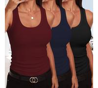 (3er Pack) Damen Ärmellos U-Ausschnitt Tank - Geripptes tailliertes Sommer-Top, süßes Basic Essential 2026