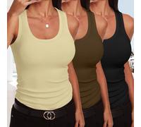 (3er Pack) Damen Ärmellos U-Ausschnitt Tank - Geripptes tailliertes Sommer-Top, süßes Basic Essential 2026