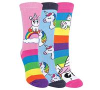 3er Pack Damen Einhorn Socken mit Bunt Regenbogen Streifen | Baumwolle Reich Witzig Socken | SOCK SNOB (Einhorn, 37-40)