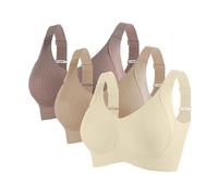 3er Pack Damen Nahtloser BH Ohne Bügel Glatt Komfort Vollschalen Gepolstert Bustier Seamless Lift Anti Falten Effekt BHS Push Up Starker Halt Bra Verstellbar Unterwäsche für Täglichen Gebrauch 2025