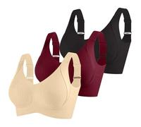 3er Pack Damen Push Up BH ohne Bügel aus Baumwolle Sexy und Bequem mit Starkem Halt für Große Brüste Verstellbarer Bra Set in Klassischem Design