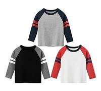 3er Pack Jungen Langarmshirt T Shirt Baby Kinder Jungen Rundhals Langarmshirt Baumwolle Shirt Dinosaurier Wagen Drucken T-Shirt Tops Kinder Shirt 1-7 Jahre