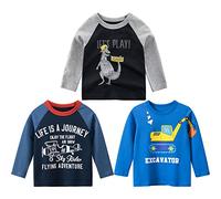 3er Pack Jungen Langarmshirt T Shirt Baby Kinder Jungen Rundhals Langarmshirt Baumwolle Shirt Dinosaurier Wagen Drucken T-Shirt Tops Kinder Shirt 1-7 Jahre Flugzeug 140