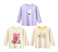 3er Pack Kinder Mädchen Langarm Tshirt Top Langarmshirt Mädchen Baumwolle Sweatshirt t Shirt Kinder Shirt Rundhals Drucken Mädchen Tee Shirt Tops mädchen T Shirt Blumen 100