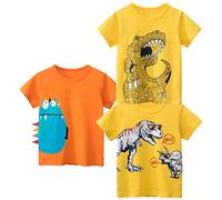 3er Pack Kinder T-Shirt Jungen T-Shirt Cartoon Kurzarm Shirt Rundem Ausschnitt Oberteile Dinosaurier Kinder Kurzarm Tee Shirt Sommer Tops Baumwolle Shirt C 130