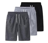 3er Pack Kurze Hosen Herren Sporthose Elastischer Taille Sweatshorts Baumwolle Cargo Shorts Sommer Jogginghose Fitnesshose Kurz Laufshorts mit Kordelzug Trainingshose für Gym Fitness