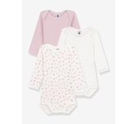 3er-Pack Langarm-Bodys Baby PETIT BATEAU, Herzmuster rosa Gr. 68