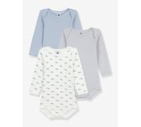 Petit Bateau 3er-Pack Bodys langarm Wale Ringel 68 natur/blau