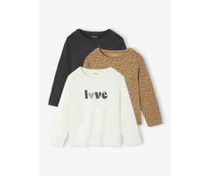 3er-Pack Langarmshirts Mädchen mit Print BASIC grau Gr. 110 von Vertbaudet