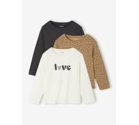 3er-Pack Langarmshirts Mädchen mit Print BASIC grau Gr. 98/104 von Vertbaudet