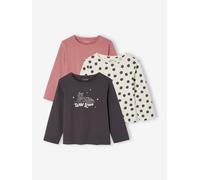 3er-Pack Langarmshirts Mädchen mit Print BASIC malve Gr. 110 von Vertbaudet