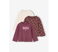 3er-Pack Langarmshirts Mädchen mit Print BASIC wollweiß Gr. 98/104 von Vertbaudet