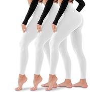 3er-Pack Leggings für Damen, nicht durchsichtig, hohe Taille, Bauchkontrolle, Yogahose, Workout, Laufen, Leggings, 3white, S/M
