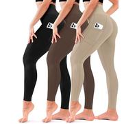 3er-Pack Leggings für Damen, nicht durchsichtig, hohe Taille, Bauchkontrolle, Yogahose, Workout, Laufen, Leggings, Tasche, Schwarz/Braun/Khaki, S/M