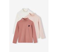 3er-Pack Mädchen Shirts mit Stehkragen BASIC rosenholz Gr. 140 von Vertbaudet