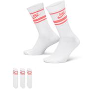 Nike Sportswear Dri-Fit Everyday Essential Crew-Socken (3 Paar), White/Hot Punch/Hot Punch, DX5089-100, S