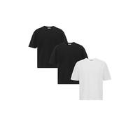 3er Pack Oversized T-Shirts - Klassisches Basic Shirt aus Baumwolle - Kurzarm, Rundhals - Ideal für Alltag, Freizeit & Streetwear 2X Schwarz 1x Weiß L
