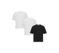 3er Pack Oversized T-Shirts - Klassisches Basic Shirt aus Baumwolle - Kurzarm, Rundhals - Ideal für Alltag, Freizeit & Streetwear 2X Weiß 1x Schwarz XL