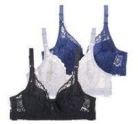 3er Pack Push up BH Damen mit Bügel Große Brüste Spitzen Bequemer BHS Set Starker Halt mit Verstellbarem Unterwäsche Klassische Atmungsaktiver Bra für Sport und Alltag Bh Mit Bügel (BK1, 90B)