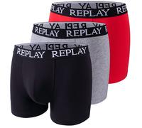 REPLAY Herren Boxershorts, 3er Pack - Unterhosen, Baumwolle, Logo, einfarbig, mehrfarbig, S Schwarz/ Grau/ Rot