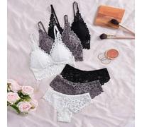 3er Pack Spitzenunterwäsche Blumenmuster BH & Hosen Set