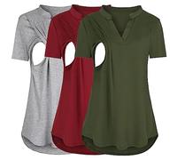 3er-Pack Stilltops Damen Umstandsmode Oberteil Umstandskleid Sommer Nursing Stillen Tshirt, Stillshirt Kurzarm Umstandstop T-Shirt Stilltop Umstandskleidung Tops Bequem Lässig Schwangerschaftskleid