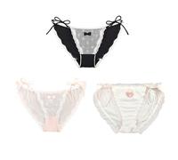 3er-Pack süße Höschen für Damen, süße Schleifen, Lolita, Rüschenbesatz, Dessous, Slips, japanische Cosplay, Anime, Unterwäsche, 3er-Pack Schnürschuh-Stil, L