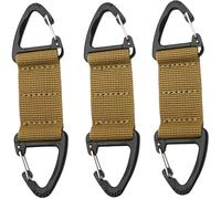 3er-Pack Taktische Nylon-Gürtelclips, doppelte dreieckige Molle-Haken mit Karabinerhaken für Schlüssel, Ausrüstung und Rucksäcke (4,53 Zoll) (Khaki)