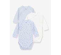 3er-Pack Wickelbodys mit langen Ärmeln, uni & Sterne PETIT BATEAU helles blau Gr. 62