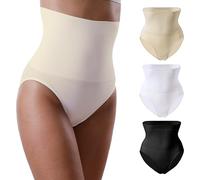 3er Pack Yenita® Damen Miederslip mit Bauchweg-Effekt, Figurformender Slip, X-Large, schwarz/weiss/haut