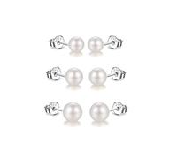 3er Perlenohrringe Silber 925 Weiße Perlenohrstecker Echte Perlen Süßwasserperlen Ohrringe Stecker Süßwasser-zuchtperlen Ohrringe 5mm 6mm 7mm 3 Paar Set