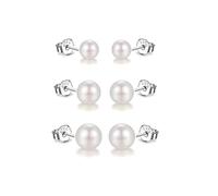 3er Perlenohrringe Silber 925 Weiße Perlenohrstecker Echte Perlen Süßwasserperlen Ohrringe Stecker Süßwasser-zuchtperlen Ohrringe 5mm 7mm 9mm 3 Paar Set