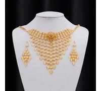 3er Set - 3D Rosenblume, Schleierkraut, blättrige Quaste V-förmige Halskette, elegantes luxuriöses Geschenk für Frauen, geeignet für Hochzeiten, Mutte