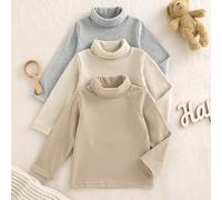 3er Set Baby Jungen minimalistische lässige gestreifte weiche Stoff Rollkragen Unterziehshirts, geeignet für den täglichen Gebrauch und zum Kombiniere
