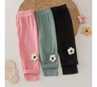 3er/Set Baby Mädchen süß bequem 3D Blumen einfarbig gerippte Leggings dünn Frühling/Herbst lässig Alltag