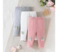 3er/Set Baby weiche gerippte elastische Leggings, süße Hasenohr-Dekoration, Grau Weiß Rosa Säugling Kleinkind Alltag Zuhause Outdoor Outfit
