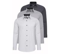 Langarmhemd RUSTY NEAL "Langarm", Herren, Gr. XXL, EURO-Größen, grau (hellgrau, grau, anthrazit), 60% Baumwolle, 37% Polyester, 3% Elasthan, unifarben, casual, Langarm, Hemden, im Slim-Fit geschnitten