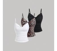 3er Set Damen Leoparden-Muster Schlankheits-V-Ausschnitt Camisole Tops, vielseitige Unterziehshirts Y2K Grafik Geparden-Muster Damen Tops