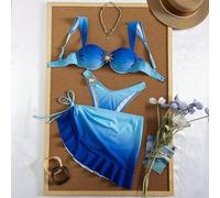 3er Set einfarbiger Split-Bikini Badeanzug, breites Trägerdesign mit Bügel, bequemer Halt, modischer Strandstil