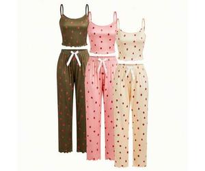 3er/Set Erdbeermuster Camisole und Shorts Pyjama Set Damen Pyjama Set Sommer Pyjama Set Erdbeere Pyjama Set süßes Pyjama Set Schlafanzug Set Damen für