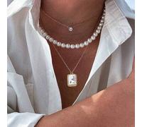 3er/Set modische 3D transparente Strass klassische Kunstperlen Herrenhalskette, leicht luxuriöses vielseitiges Design, mehrschichtiger Schmuck geeigne