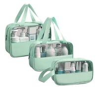 3er Set PVC Kulturbeutel Transparent Wasserdicht Grün