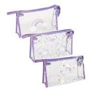 3er-Set Reise-Kulturbeutel aus Kunststoff, transparent, wasserdicht, Sterne und Einhörner, Mäppchen für Mädchen, 24 cm, Mehrfarbig, 24x8x15 cm