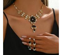 3er/Set Wassertropfen Blumen Quaste Anhänger Halskette und Ohrringe, elegante Schlüsselbein Kette, Rautenmuster luxuriöses Brautschmuck Set
