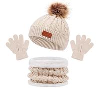 3in1 Winter Beanie Hut, Schal und Handschuhe Set für Kinder - Wintermütze für Mädchen und Jungen, Baby Mütze Warme Beanie für 1-5 Jahre Alt (Beige)