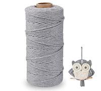 3mm x 100m Natur Baumwollschnur, DIY Bastelschnur, Makramee Baumwolle, 100% Natur Baumwollgarn Für Handgefertigten Pflanzenhalter, Wandbehang, Basteln, Stricken, Hochzeitsdekorationen (Grau)