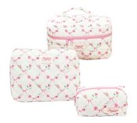 3pcs Frauen Baumwolle gestepptes Make -up -Taschen -Set Reisen Toilettenbeutel (Bogenrosen)