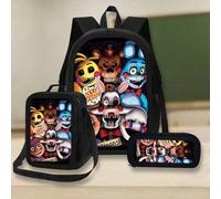 3pcs Freddy Chica Bonnie City Adventures Ideal Holiday Gift Unisex Large Capacity Bookbag with Square & black bag