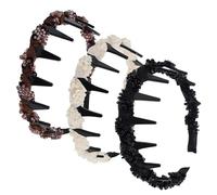 3pcs High Cranium Stirnbänder mit Perlen Nicht -Slip High Cranium Stirnbändern für Frauen mit Zähnen Retro -Haarband für Hochzeit, Party oder tägliches Verschleiß reversibler Stirnband